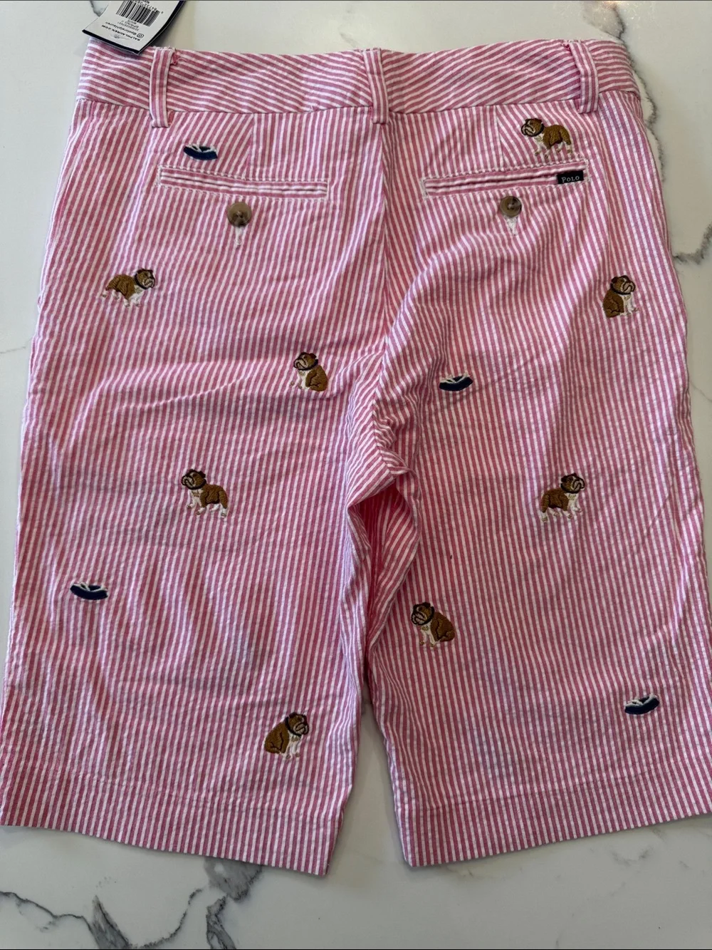 NWT Ralph Lauren Pink Seersucker Embroidered Puppy Shorts size 14